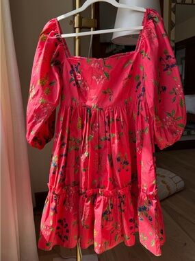 Cara Cara Bright Pink Floral Puff-Sleeve Dress